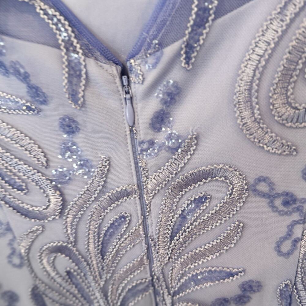 Adrianna Papell Women Light Blue Embroidered Sequin Knee Dress Size 0 1898 - Picture 7 of 10
